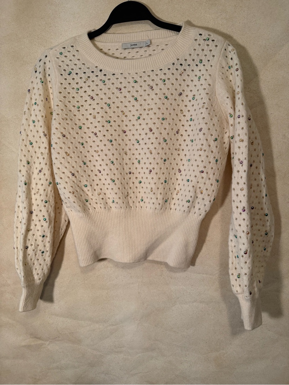 Junne Cream Sweater with Multicolor Accents Size L